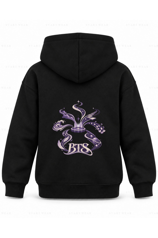 Bts Orbit Steps Printed Black Kids' Hooded Sweatshirt