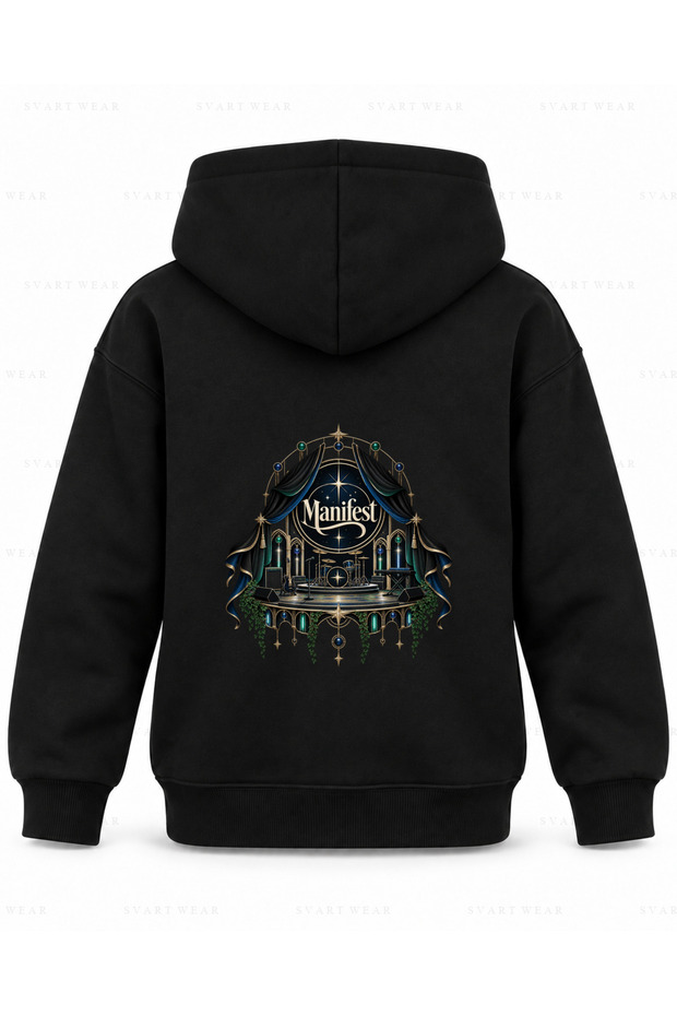 Manifest Open Curtain Printed Black Children's Hooded Sweatshirt