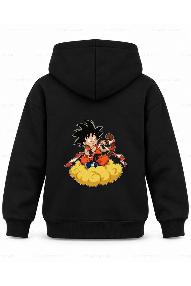 Dragon Ball Tail Knot Printed Black Kids' Hooded Sweatshirt