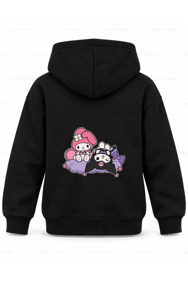 My Melody & Kuromi Printed Black Children's Hooded Sweatshirt