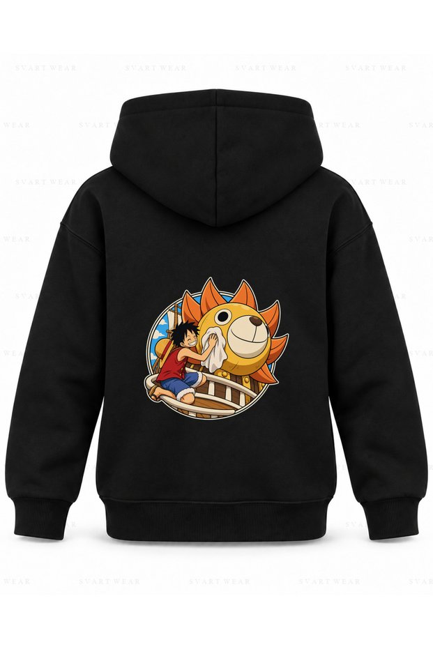 One Piece Sunny Aslan Black Children's Hooded Sweatshirt with Toe Print