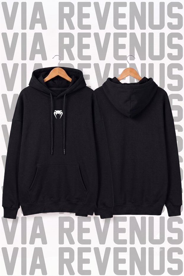 Venom Mma Printed Unisex Wide Fit Hoodie - 3 Thread Fleece Hood Lining with Drawstring Detail