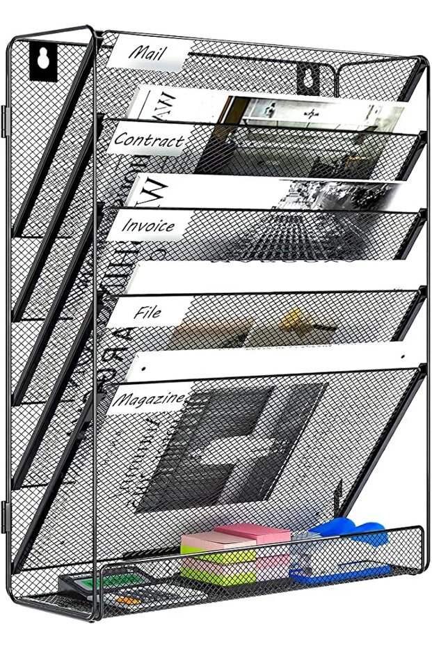 2 Pack Desk File Organizer 6-Tier Mesh Hanging Wall File Organizer Vertical Holder Rack for Off