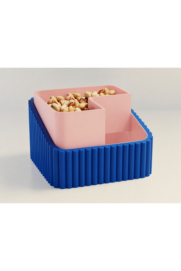3D Printing Peanut Bowl - Dual Chamber Shell Separator Presentation Bowl - Blue Pink