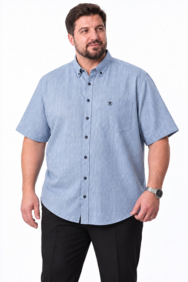 Large Size Men's Short Sleeve Shirt Linen Look 100% Cotton