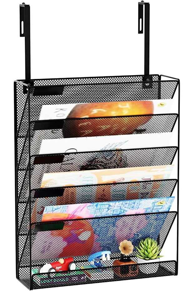 Wall File Organizer Holder Mesh Hanging Paper Document Holder,Vertical 6 Pocket Tier for Office Home