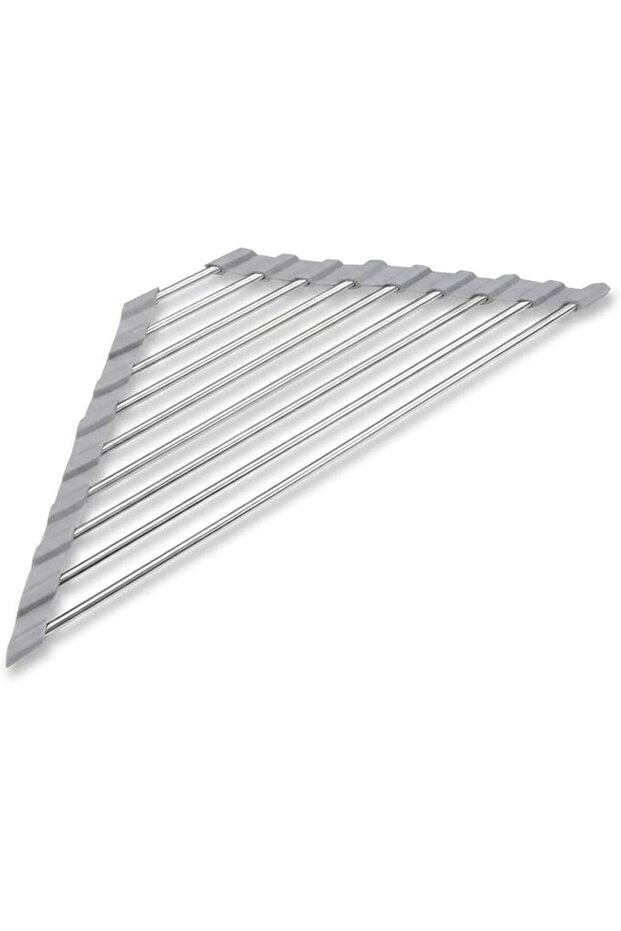 Triangle Sink Corner Dish Drying Rack, Gray Foldable Roll Up Dish Drainer, Multipurpose Kitchen Coun