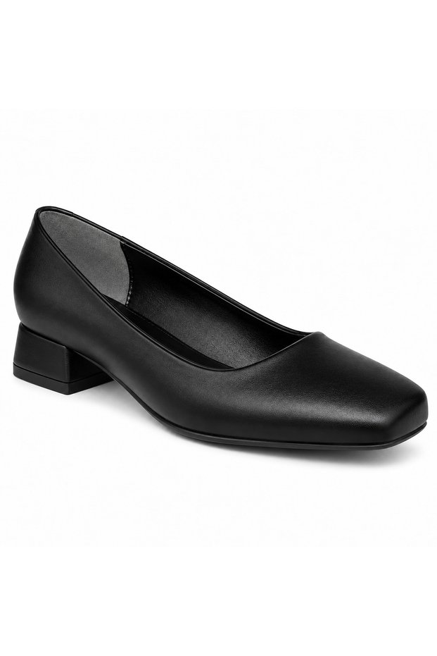 Women's Black Square-Toe Short Thick-Heeled Classic Casual Shoes