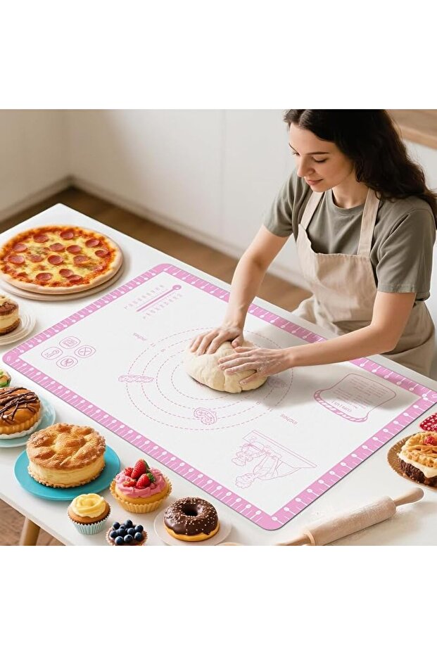 Non Slip Silicone Baking Mat With 10 Useful Recipes, Non Stick Dough Mat for Rolling Out, Silicone M