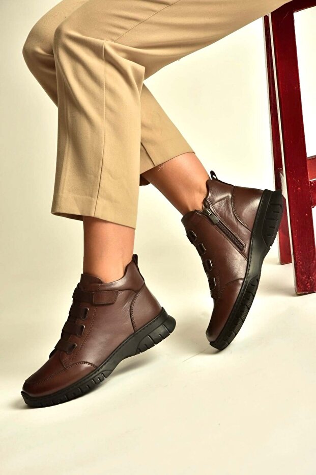 Z555560903 Brown Genuine Leather Comfort Orthopedic Sole Women's Boots