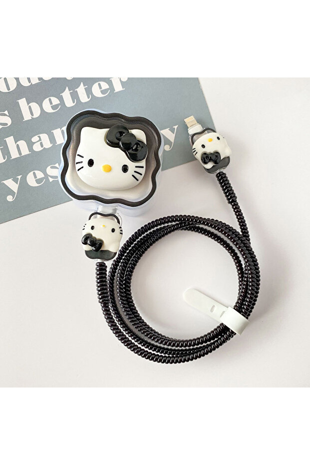 hello kitty style charging Cable Protector Set, Anti-Break Cable Saver Case, Compatible for iPhone 25W charger