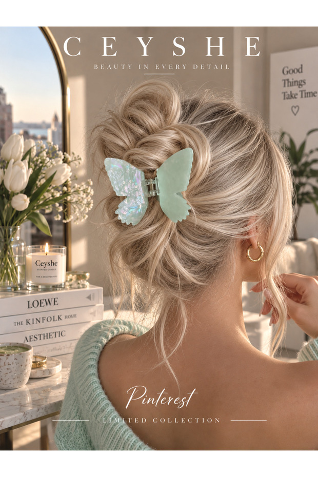 Pinterest Acrylic Large Water Green Butterfly Shiny Claw Clip Durable Hairpin Color Changing Hair Clip