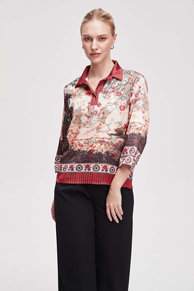 Women's Patterned Three-Quarter-Sleeve Top