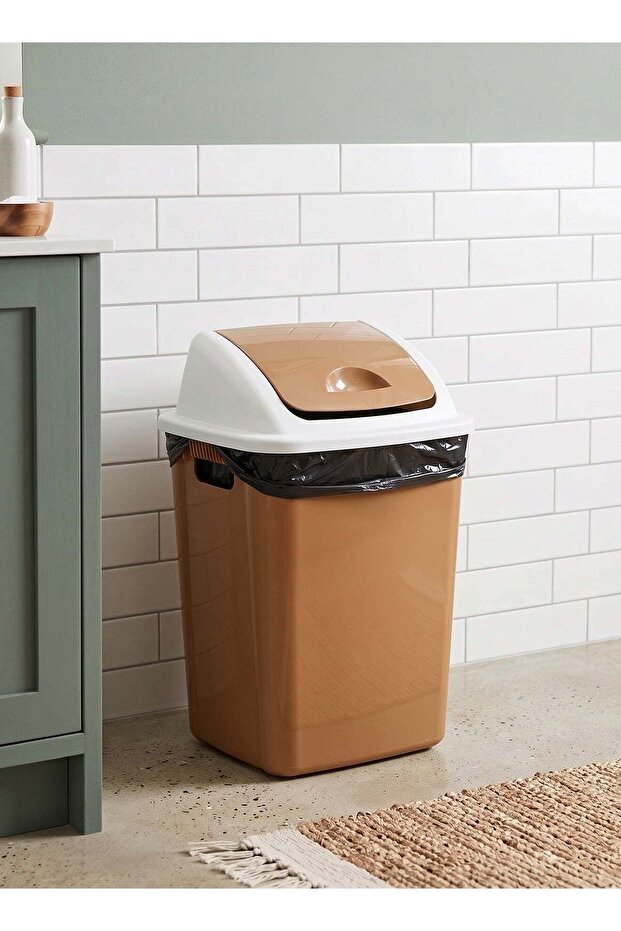 Durable Plastic 23-Liter Trash Can with Swing Lid,Versatile Waste Bin for Kitchen,Office-Brown