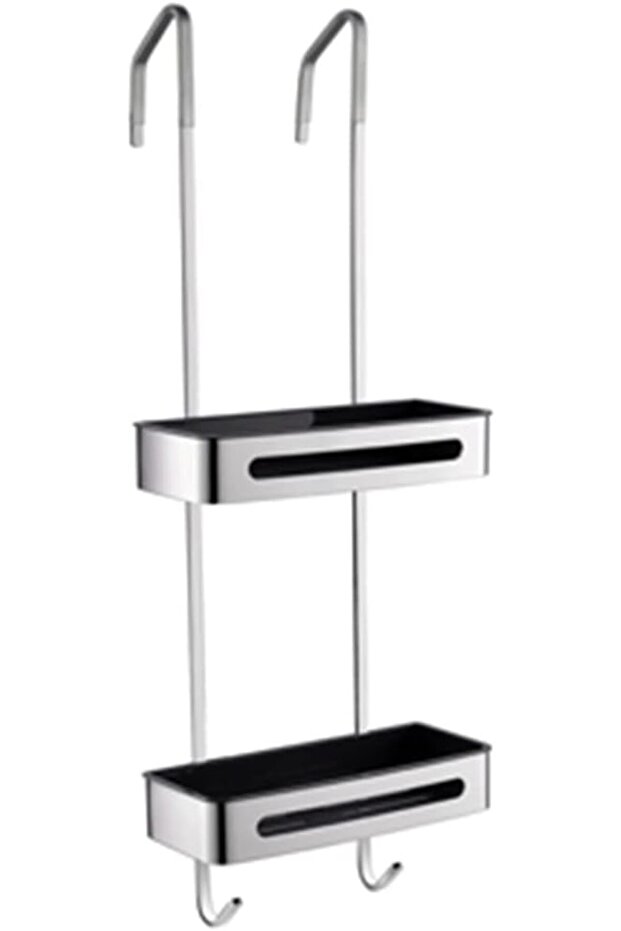 Shower Door Caddy Organizer with Hooks Rust Proof Hanging Storage Basket Bathroom Shelves Rack Drill