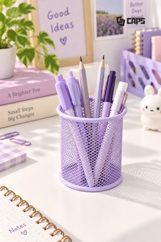 Pastel Colored Mesh Aesthetic Desktop Pen Holder - Desktop Organizer