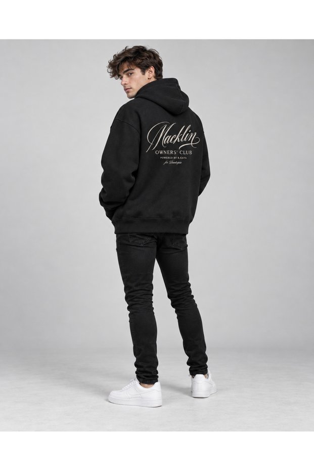 Unisex Women's and Men's Owners Club Design Text Printed Oversize 3 Thread Hooded Sweatshirt