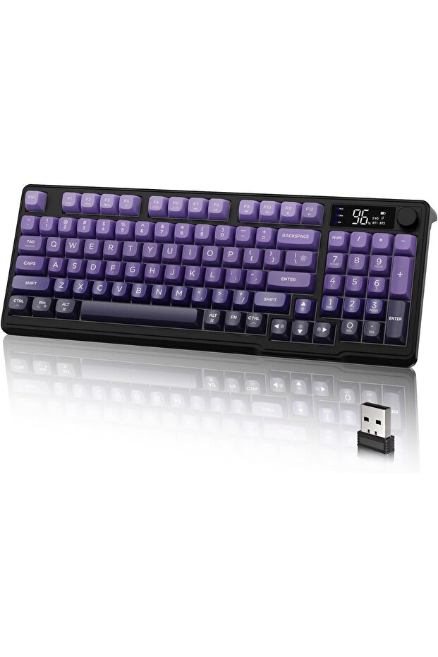 M96 Wireless Gaming Keyboard,94 Keys PBT Keycaps,RGB Backlit,Bluetooth & 2.4Ghz Dual Mode,Smart Display & Volume Knob,3000mAh Rechargeable,Grape Purple