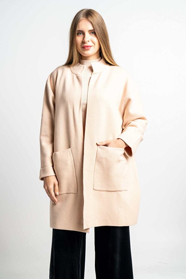 Plain Cardigan with Long Sleeves, Pockets