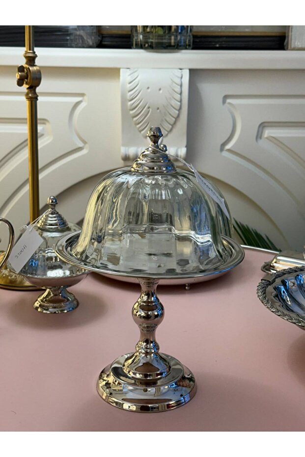 Optical Glass Covered Footed Cake Stand