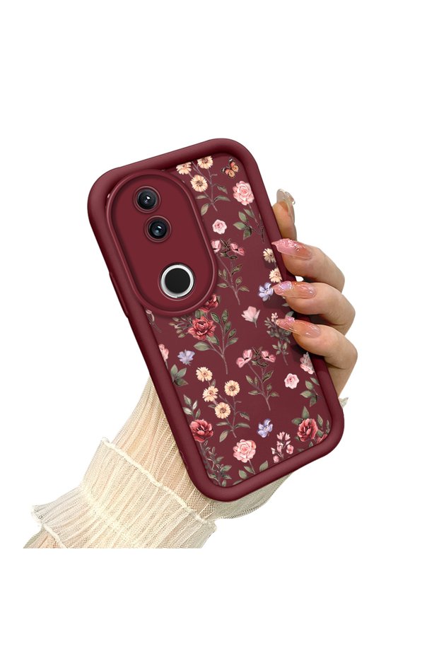 Vivo V50 Compatible Retro Wildflower Butterfly Case, Elevated Lens Frame
