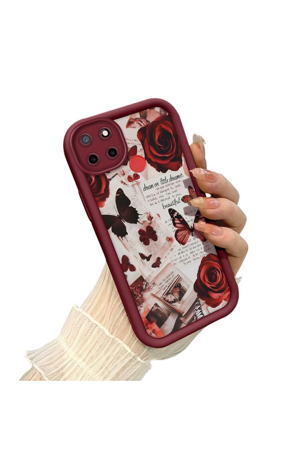 Realme C25/C25S/C12 Compatible Rose and Butterfly Case, Retro Collage Book Page Art Motif