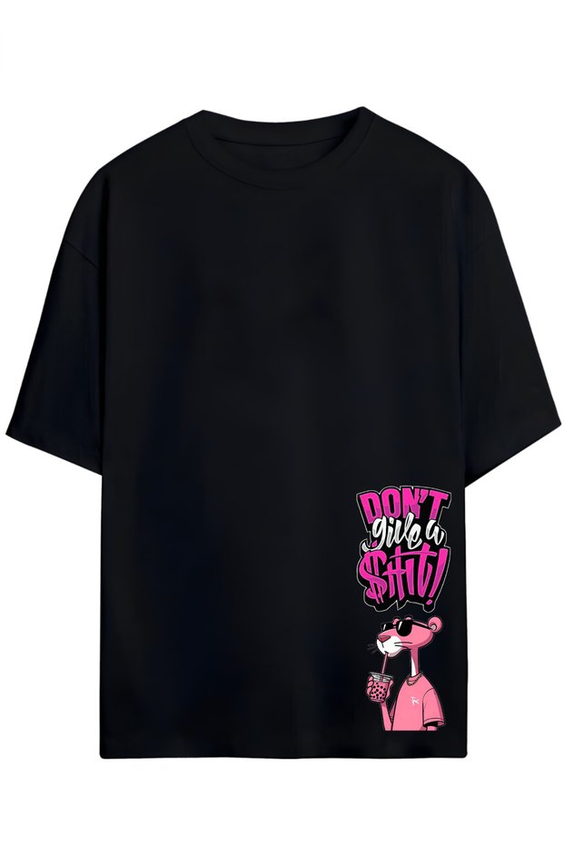 Pink Panther Movie Printed Black Oversize T-Shirt Unisex Short Sleeve Streetwear T-Shirt