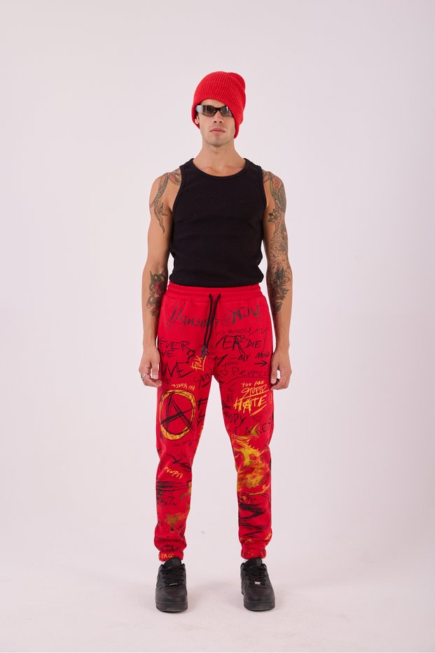 Men's Red Graffiti Patterned Jogger