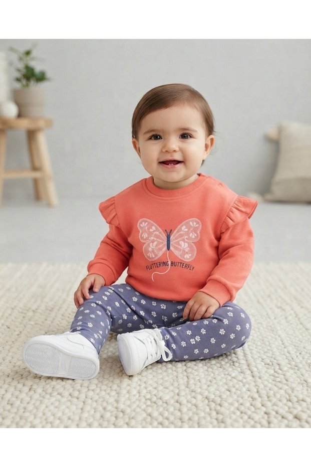 Baby Girl Butterfly and Flower Printed Seasonal 6-9-12-18-24 Months Baby Girl Tights Set