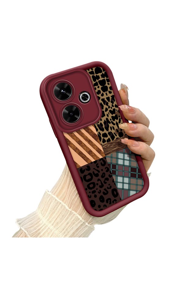 Poco M6 4g Compatible Leopard Checkered Collage Case, Stylish and Personalized Design