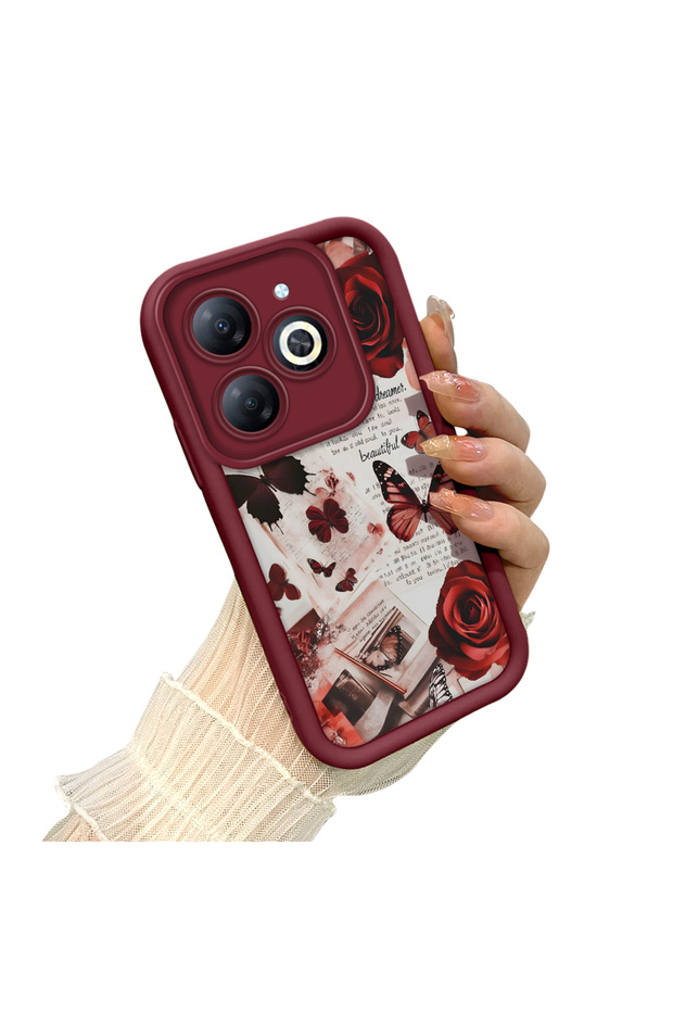 Infinix Smart 8/8 Pro Compatible Rose and Butterfly Case, Retro Collage Book Page Art Motif