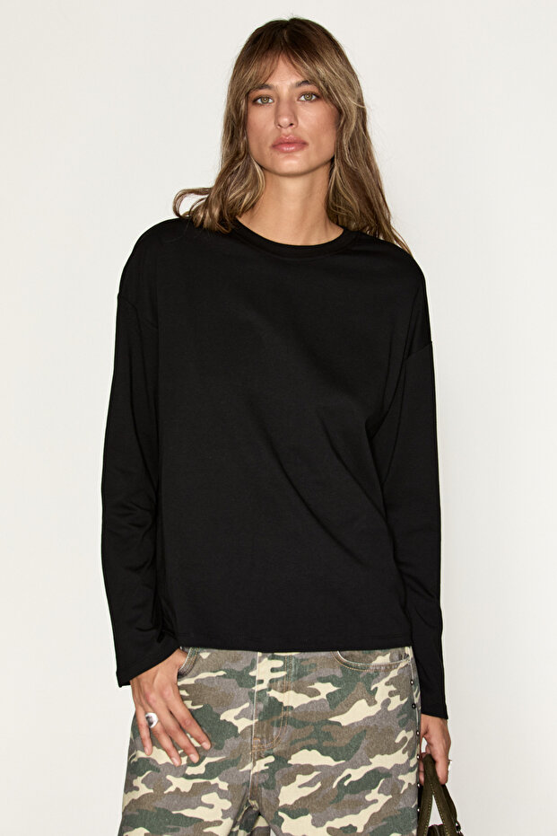 Orelle Women's Organic Cotton Long Sleeve Black Blouse