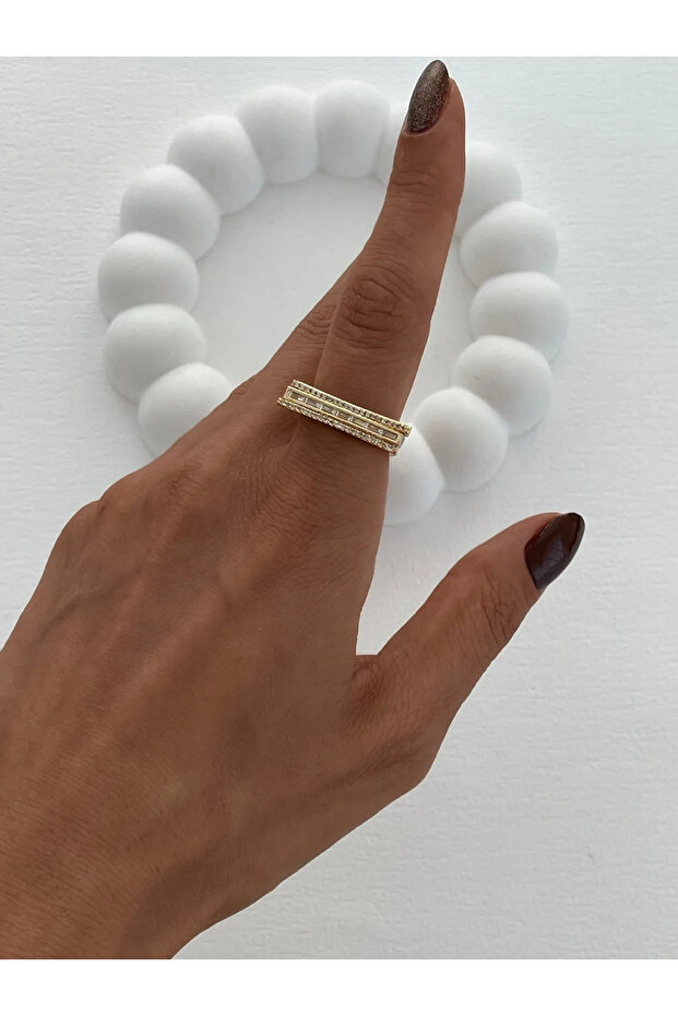 Special Series Zircon Stone Geometric Design Adjustable Gold Ring
