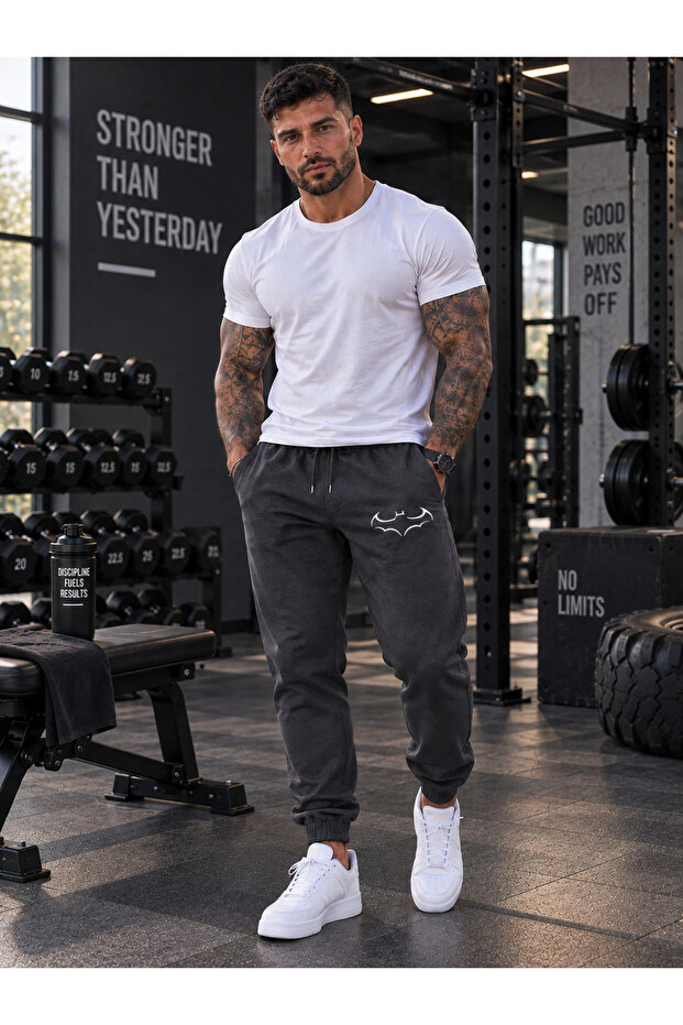 Men's Sweatpants - Bat Print Sweatpants with Pockets and Elastic Cuffs