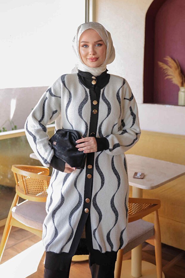 Black Buttoned Angora Soft Knit Cardigan