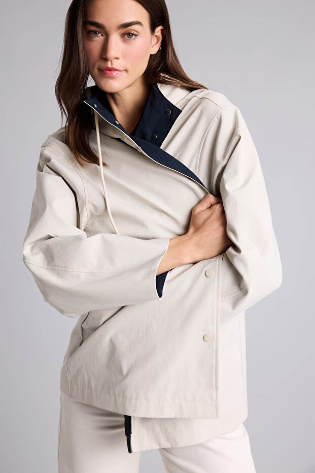Water Repellent Regular Fit Ecru Women's Raincoat & Windbreaker H1624Ax/Er219