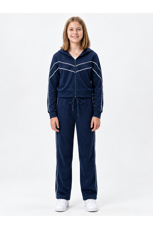 Girls' Set Seasonal Stylish Model Top and Bottom Set Soft Textured White Striped