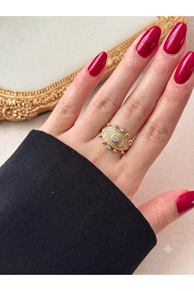 Antique Sun Symbol Zircon Stone Adjustable Ring