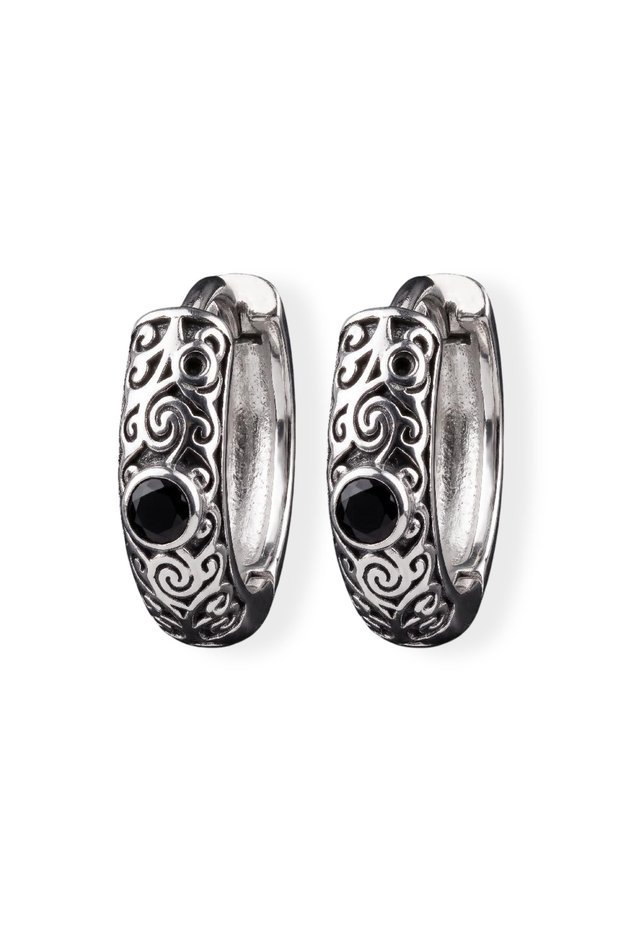 Elegant Patterned Hoop Steel Earrings - Men's Earrings