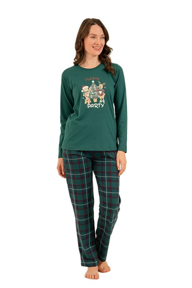 Women's Green Long Sleeve Pajama Set 3732-S