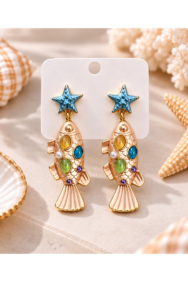 Colorful Fish Earrings with Starfish Detail