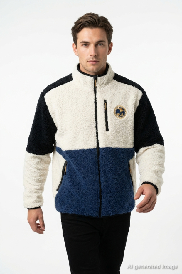 Plush Cardigan Men's Plush Jacket Stand Collar Zippered Reversible Coat Chest Pocket Color Block Winter Casual Model Shipsyscbs