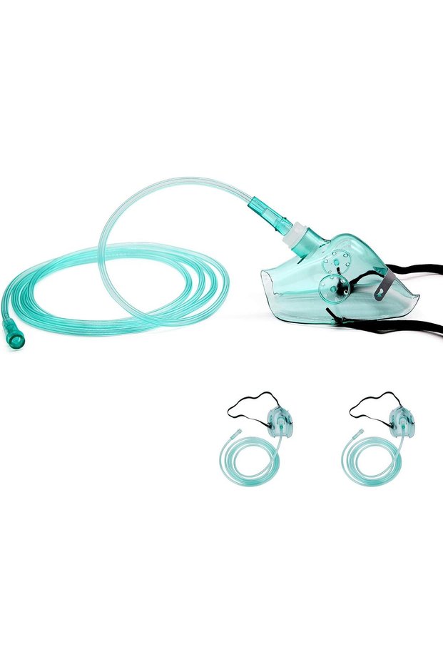 2 Packs Adult Elongated Standard Oxygen Mask with 6.6' Tubing and Adjustable Elastic Strap - Size XL