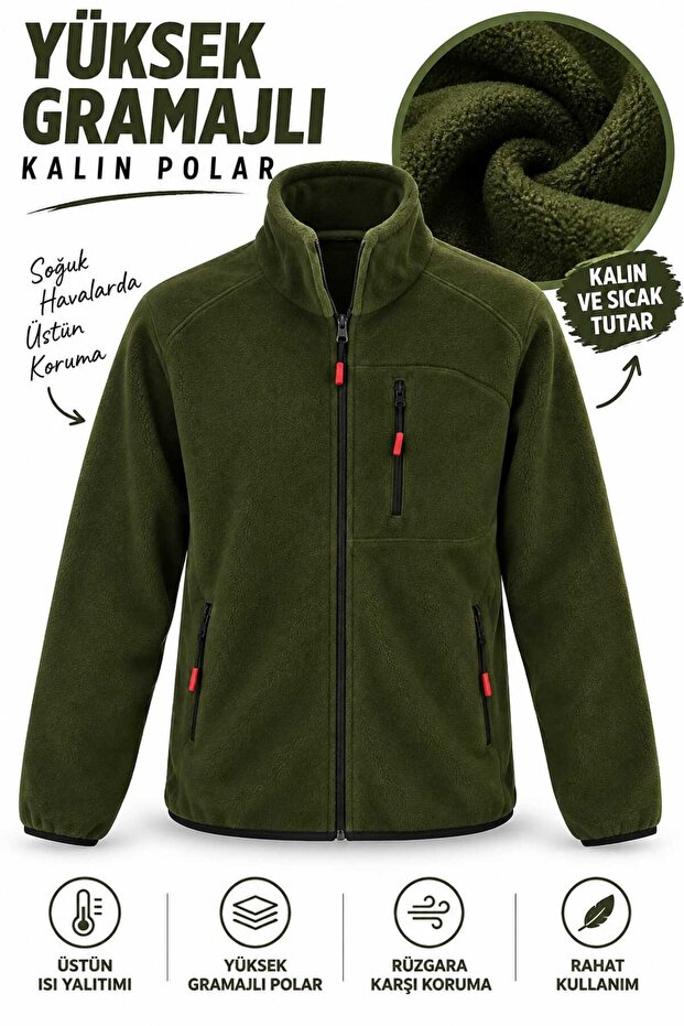 Thick Fleece Deep Green High Grammage 3 Pocket Zipper Regular Fit