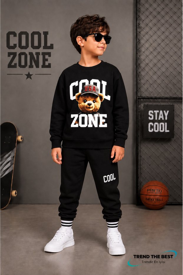 Winter Unisex Black Tracksuit, Black Sweat Top and Bottom Set