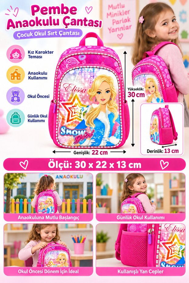 Yarasa Snow Girl Kindergarten School Bag Children's Backpack Daily Use 30 X 22 X 13 cm