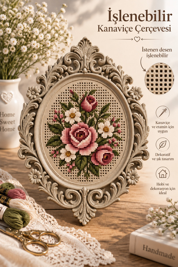 Workable Cross Stitch Frame Authentic Green, Decorative Embroidery Hoop 12X8Cm