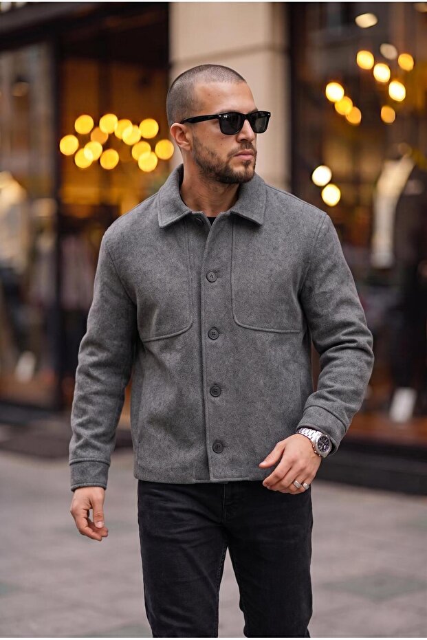Buttoned Cashmere Jacket with Pocket Detail