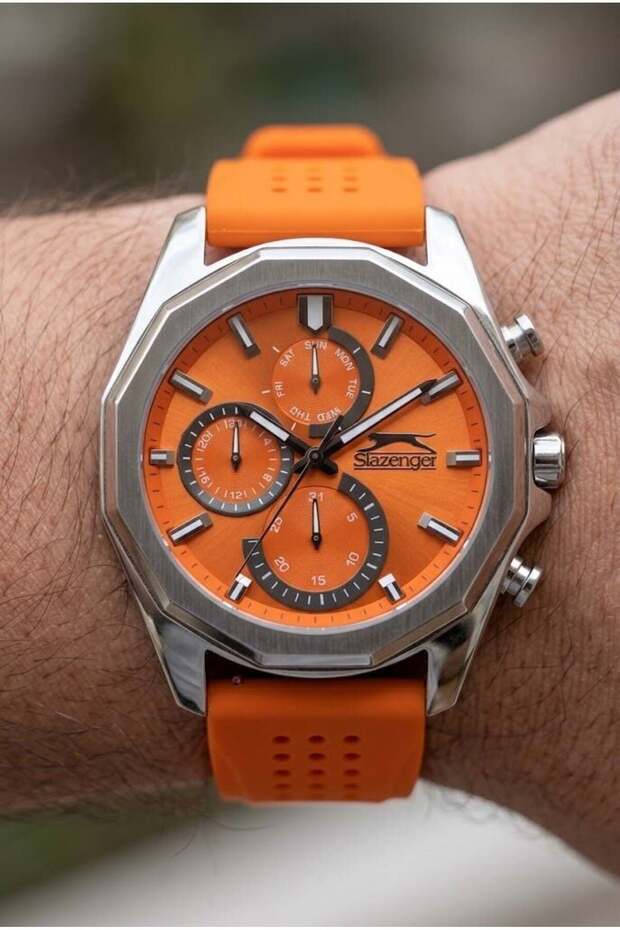 Orange Men's Wristwatch | 45mm Stainless Steel Case, Silicone Cord
