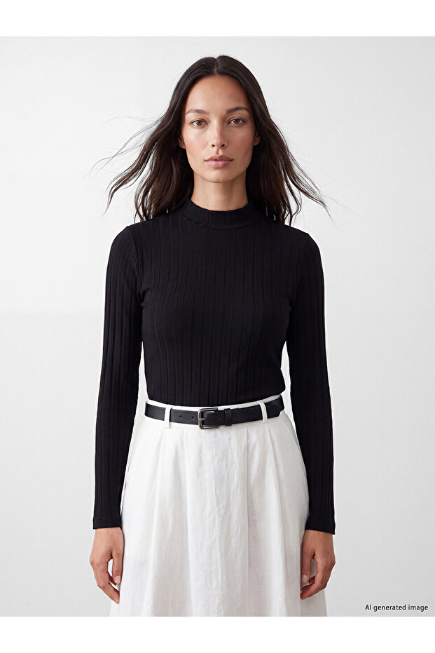 Two Mt Shop Quality Lcw Everyday Black Camisole Plain Super Skinny & Extra Slim Long Sleeve Women's Bodysuit